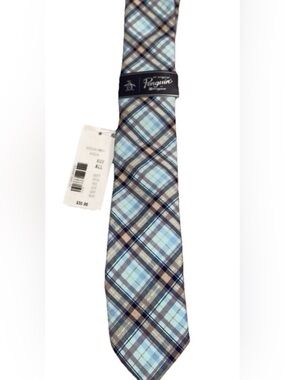 Men’s Plaid Slim Tie Original Penguin by Munsingwear Aqua Orange 2 in. Width